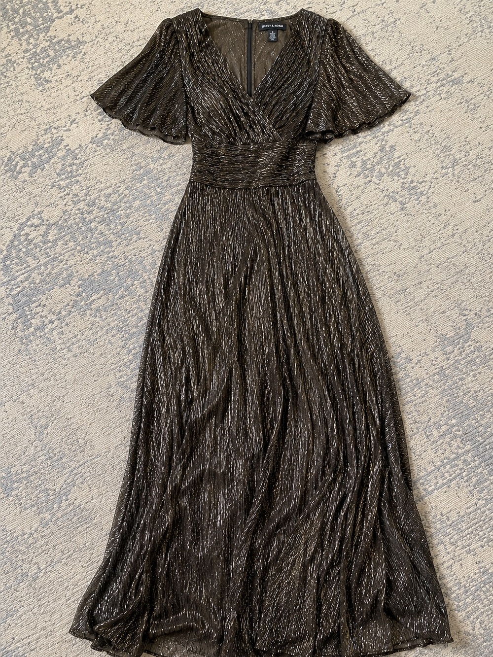 Betsy & Adam Black and Gold Metallic Maxi Dress